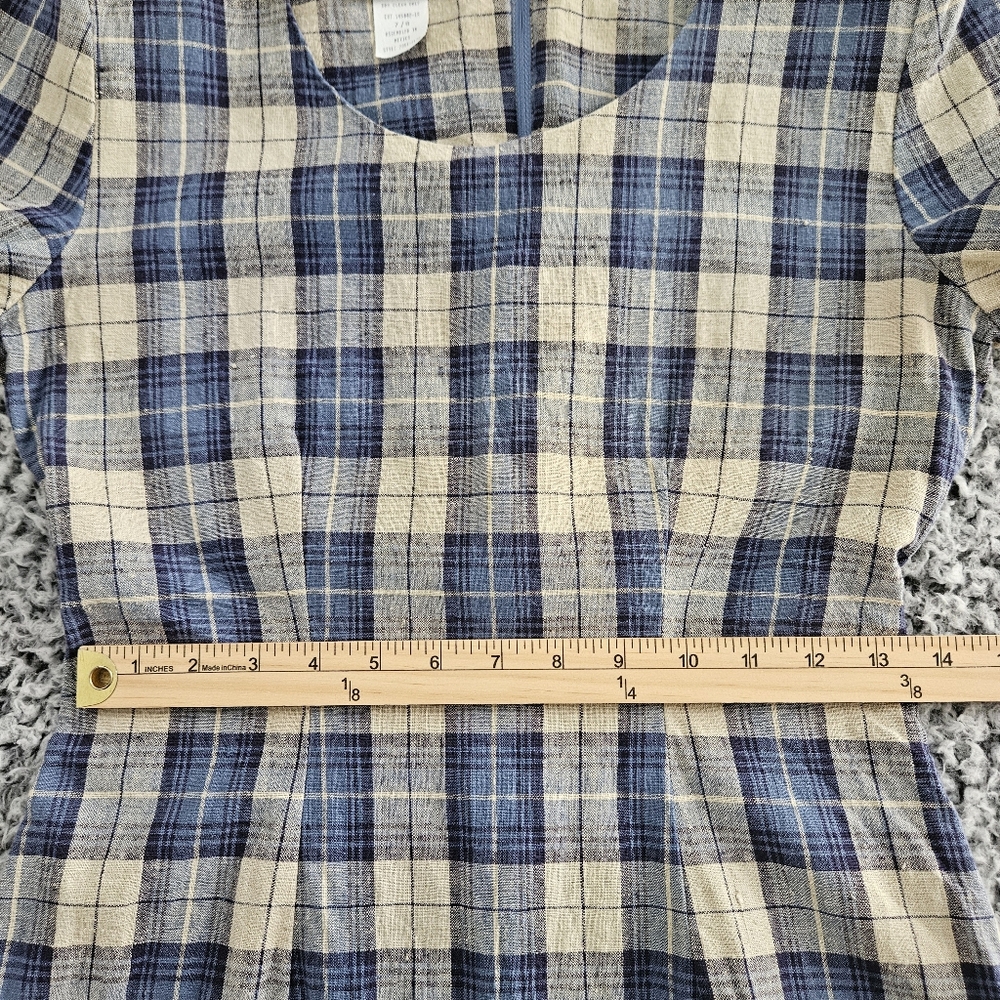 Vintage 90s My Michelle Blue Plaid Mini Dress 7/8 XS Short Sleeve Linen Grunge - Picture 8 of 14